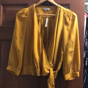 NWT mustard silk wrap top